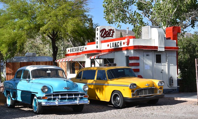 Cars parked at Dot's Diner @ Shady Dell - Bisbee, Arizona