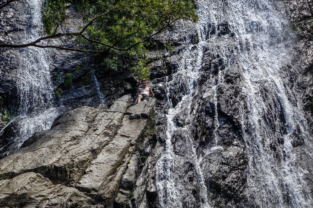 Ezra climbs up, Hartleys Creek Falls, Macalister Range National Park, Far North Queensland