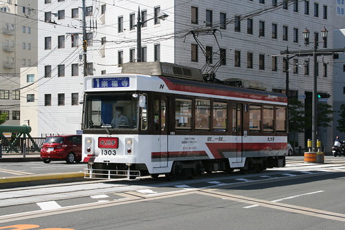 Nagasaki Electric Tramway 1300 series near Dejima.Sta, Nagasaki, Nagasaki, Japan / May 3, 2021