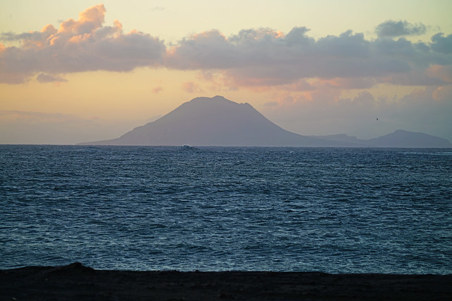 Sint Eusatius seen from Dieppe Bay Town, St Kitts at sunset