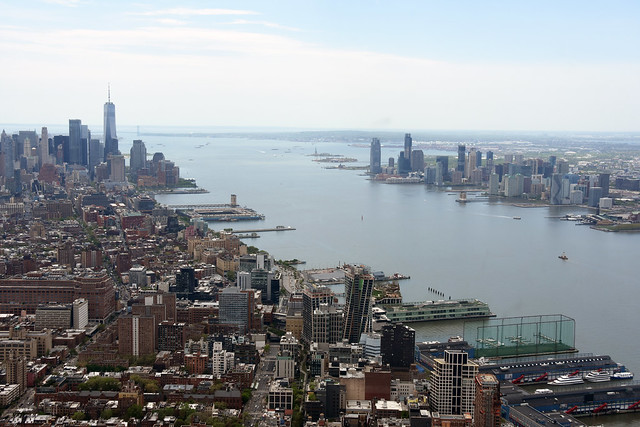 View Taken From The Edge In New York City Over 1,100 Feet Above Ground Level At 30 Hudson Yards In New York City. Here Is A View Looking Towards Lower Manhattan Showing The World Trade Center And The Hudson River. Photo Taken Sunday May 2, 2021