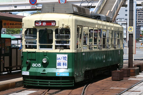 Nagasaki Electric Tramway 300 series in Nagasaki-ekimae.Sta, Nagasaki, Nagasaki, Japan / May 3, 2021