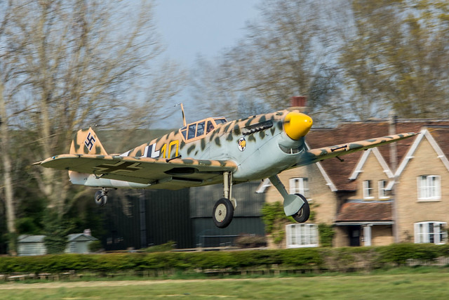 Takeoff 2, Hispano Buchon (Messerschmitt Bf 109) Yellow 10, Shuttleworth Airshow, 2021