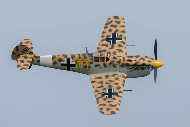 Flight 1, Hispano Buchon (Messerschmitt Bf 109) Yellow 10, Shuttleworth Airshow, 2021