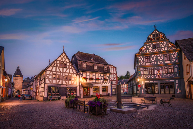 Blue hour at the central marketplace in Bad Camberg, Hessen