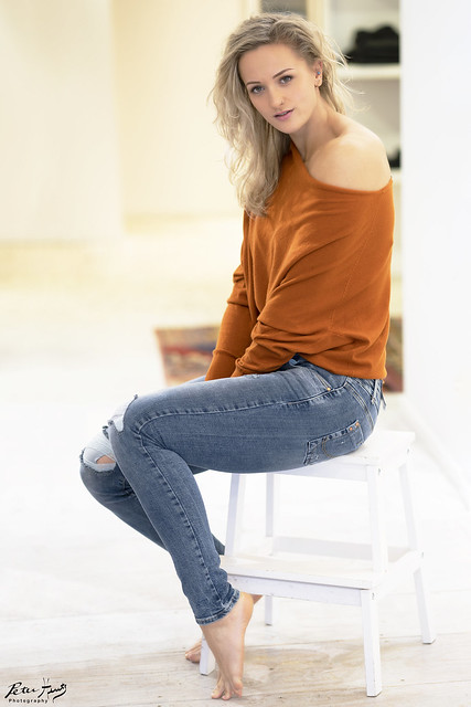 Richelle: Jeans and Orange Sweater
