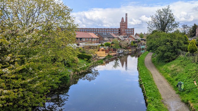 Classic view of Tulketh Mill down the canal