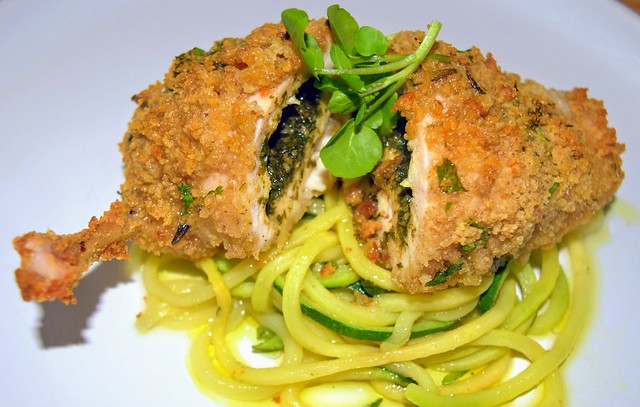 Chicken Kiev with Smoked Garlic Butter Filling, Spiralized Courgette