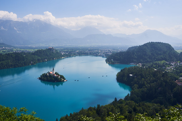 Lake Bled in Slowenia with the alps in the background