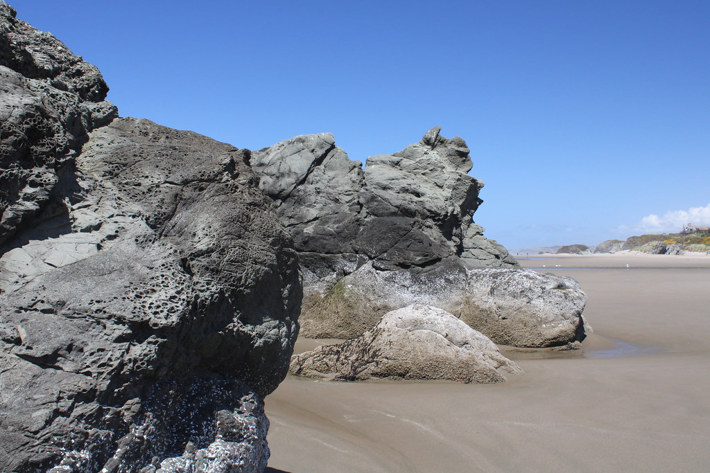 The boundary between rock and beach