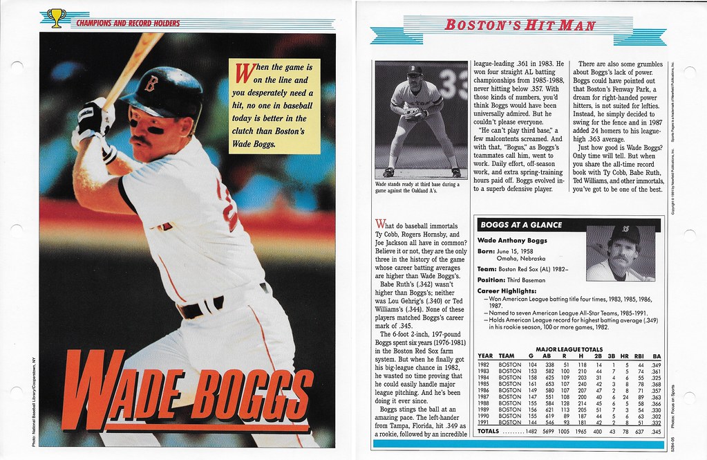 1989-91 Newfield Sports Pages - Champions and Record Holders - Boggs, Wade (stats though 1991)