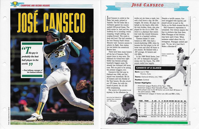 1989-91 Newfield Sports Pages - Champions and Record Holders - Canseco, Jose (stats through 1991)