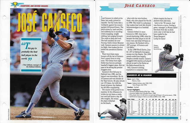 1994 Newfield Sports Pages - Champions and Record Holders - Canseco, Jose