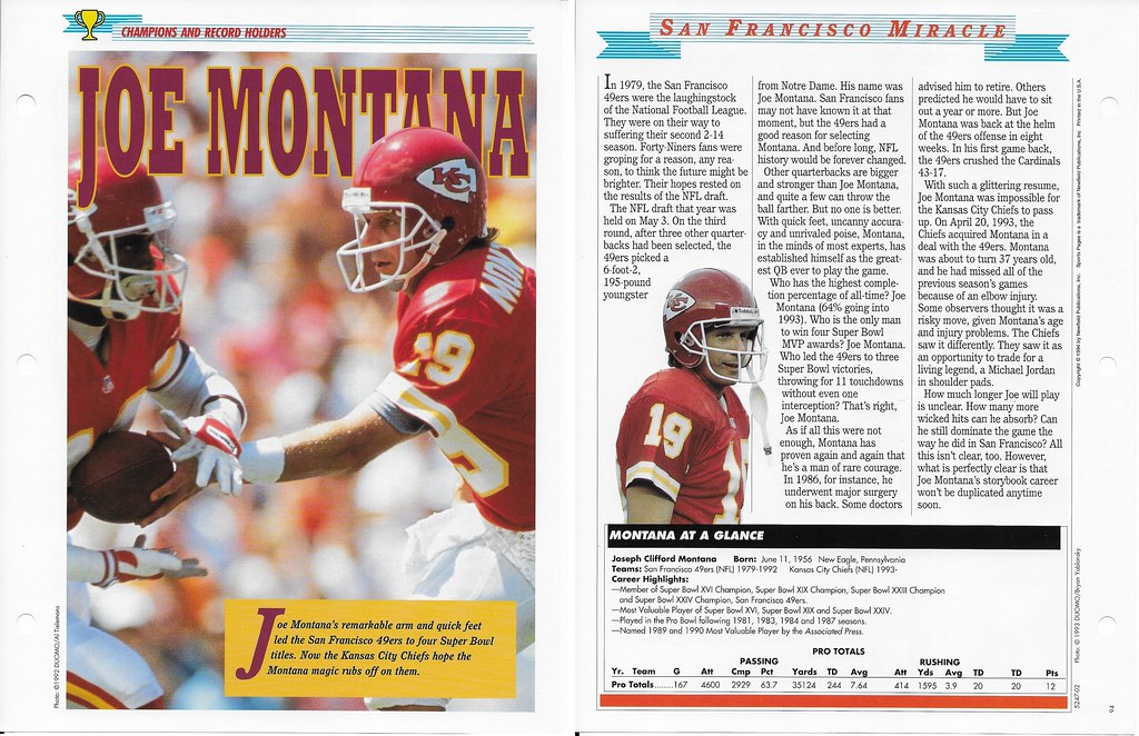1994 Newfield Sports Pages - Champions and Record Holders - Montana, Joe
