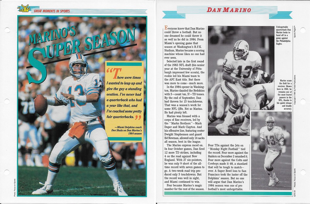1989-91 Newfield Sports Pages - Great Moments in Sports - Marino, Dan