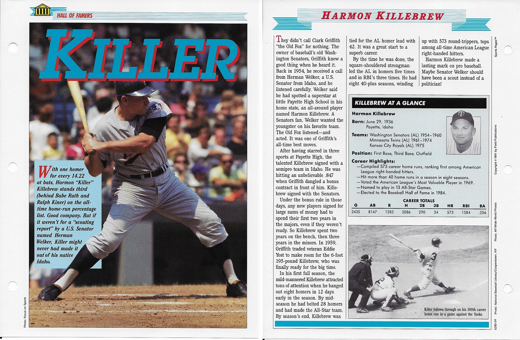 1989-91 Newfield Sports Pages - Great Moments in Sports - Killebrew, Harmon