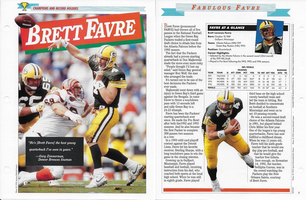 1995 Newfield Sports Pages - Champions and Record Holders - Favre, Brett