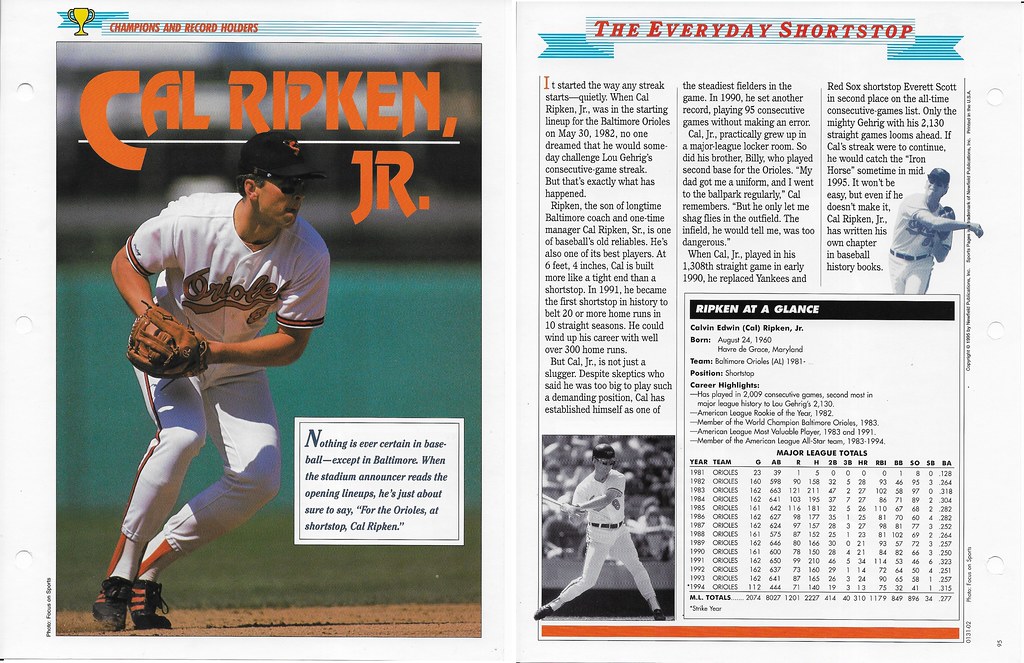 1995 Newfield Sports Pages - Champions and Record Holders - Ripken Jr, Cal