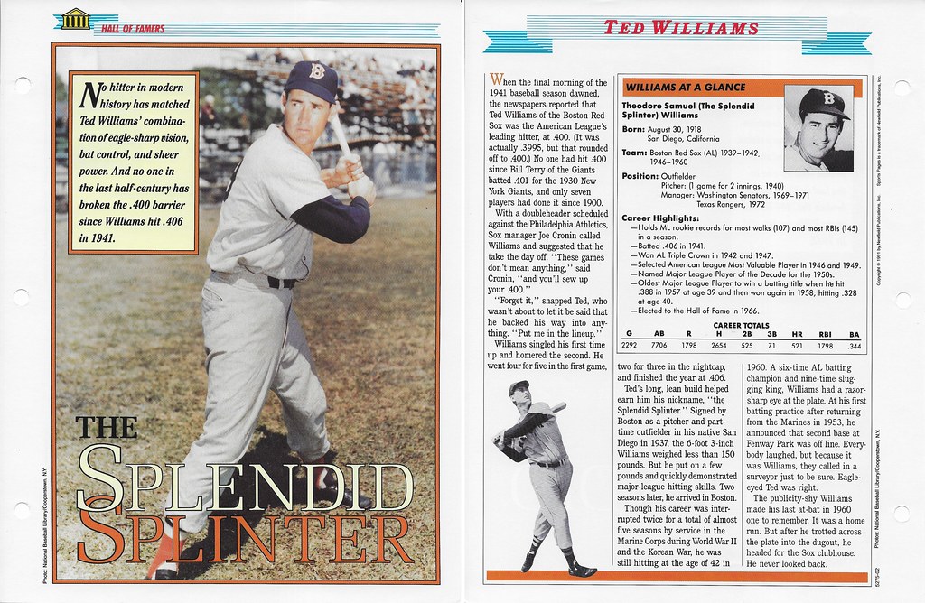 1989-91 Newfield Sports Pages - Hall of Famer - Williams, Ted
