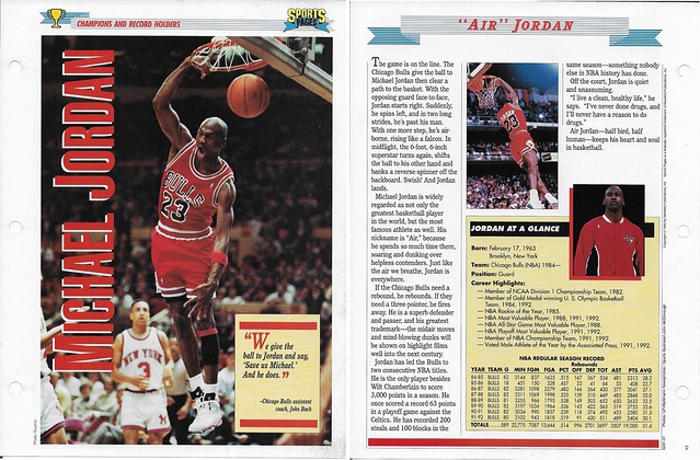 1993 Newfield Sports Pages - Champions and Record Holders - Jordan, Michael -91-92 stats red lettering Sports Pages logo