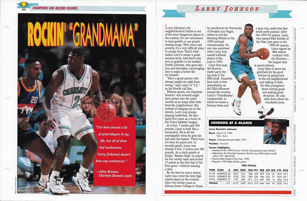 1994 Newfield Sports Pages - Champions and Record Holders - Johnson, Larry (serial #0130-02)