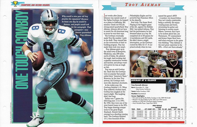 1993 Newfield Sports Pages - Champions and Record Holders - Aikman, Troy (reversed image on back)