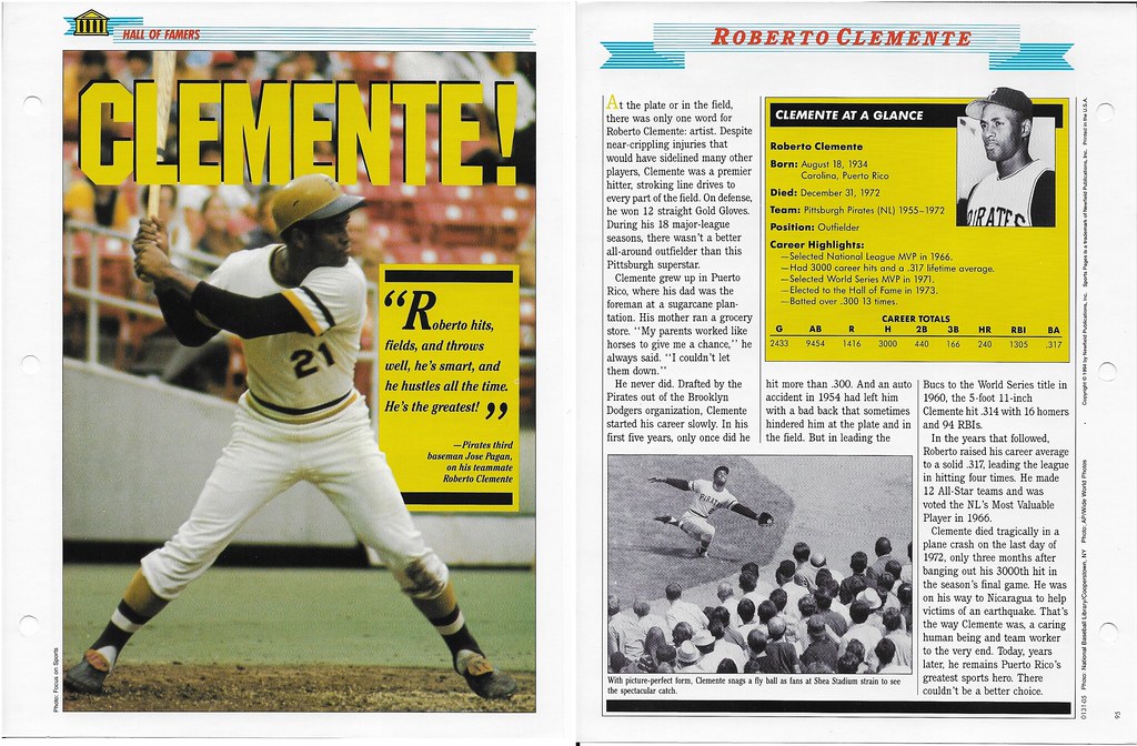 1995 Newfield Sports Pages - Hall of Famer - Clemente, Roberto