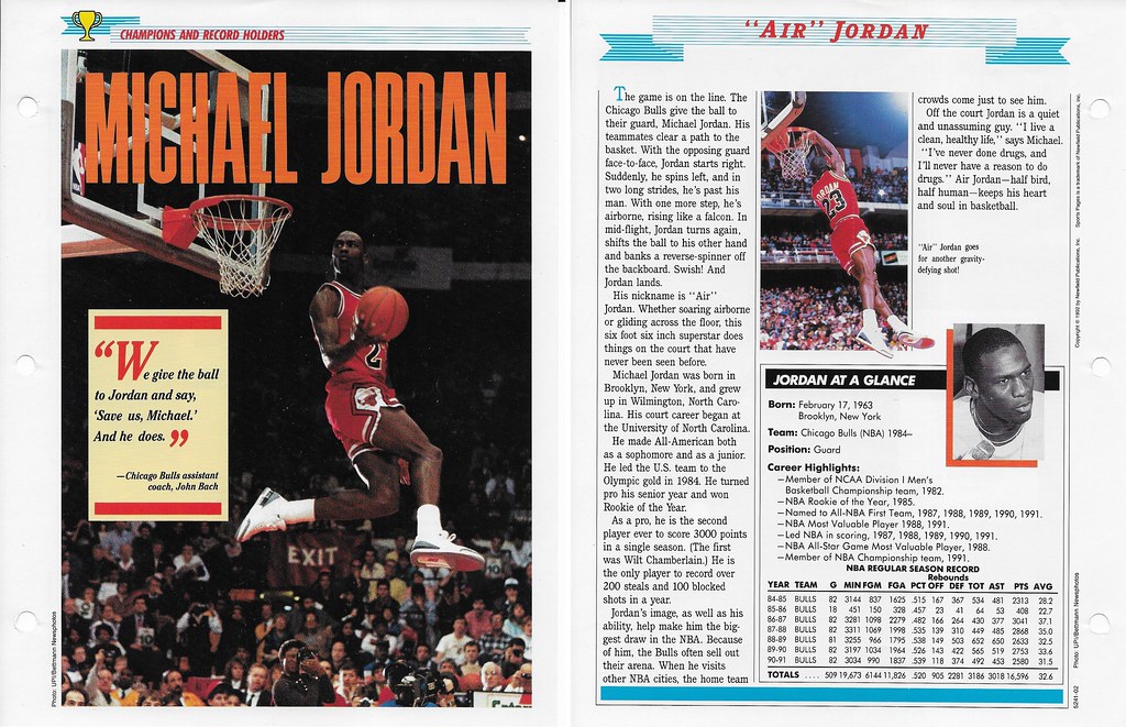 1992 Newfield Sports Pages - Champions and Record Holders - Jordan, Michael -90-91 stats 5241-02 yellow trophy