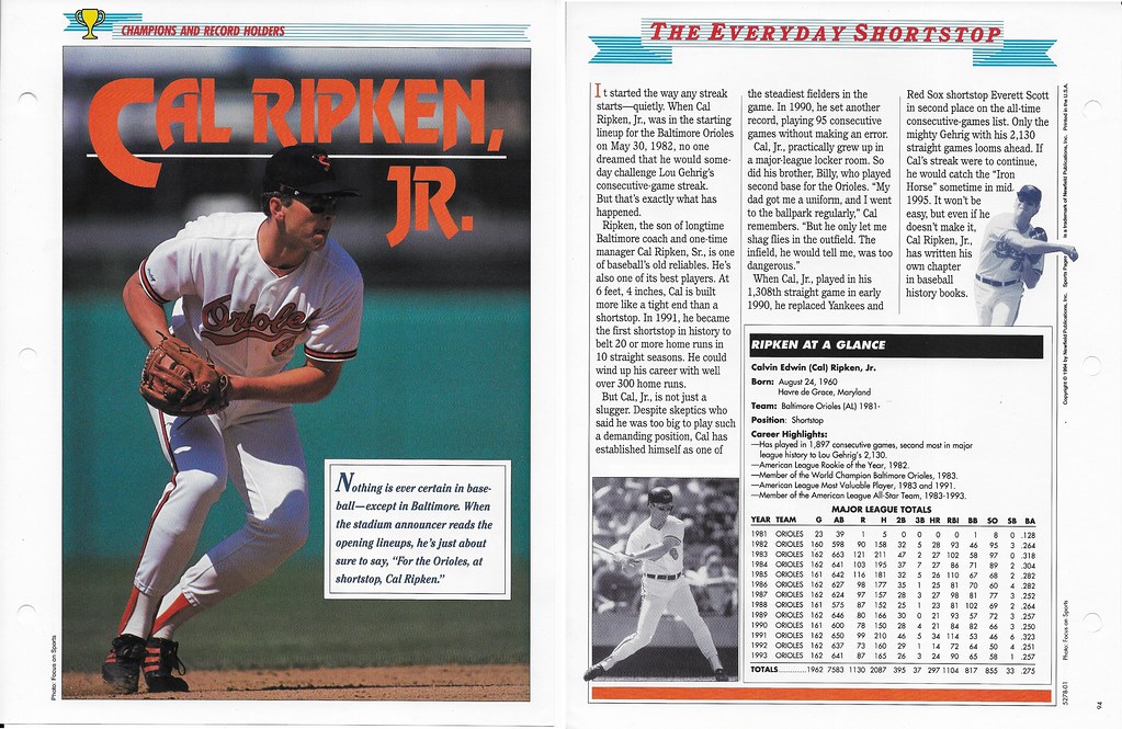 1994 Newfield Sports Pages - Champions and Record Holders - Ripken Jr, Cal