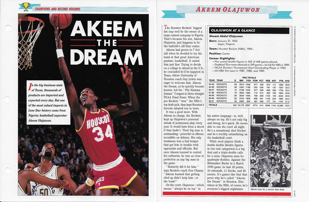 1989-91 Newfield Sports Pages - Champions and Record Holders - Olajuwon (90-91 stats)