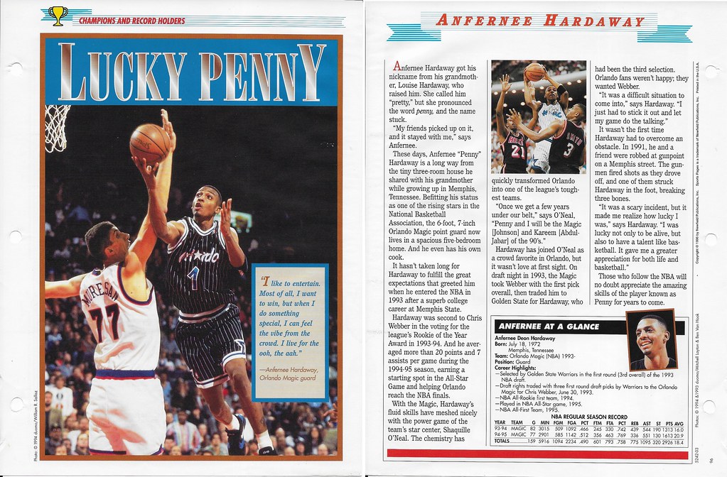 1996 Newfield Sports Pages - Champions and Record Holders - Hardaway, Anfernee