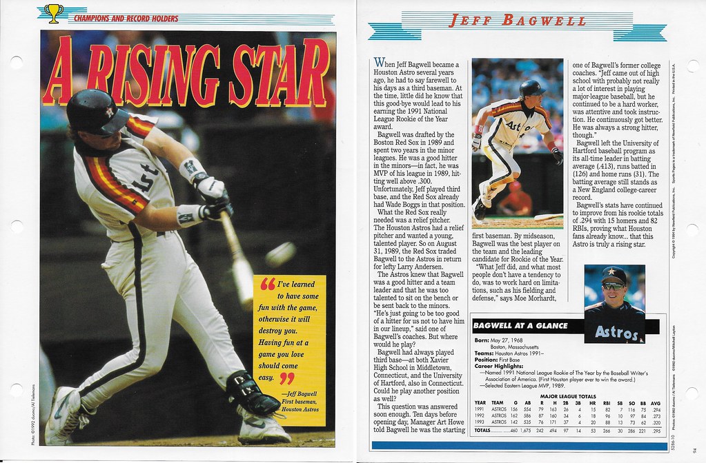 1994 Newfield Sports Pages - Champions and Record Holders - Bagwell, Jeff (serial #5286-10)
