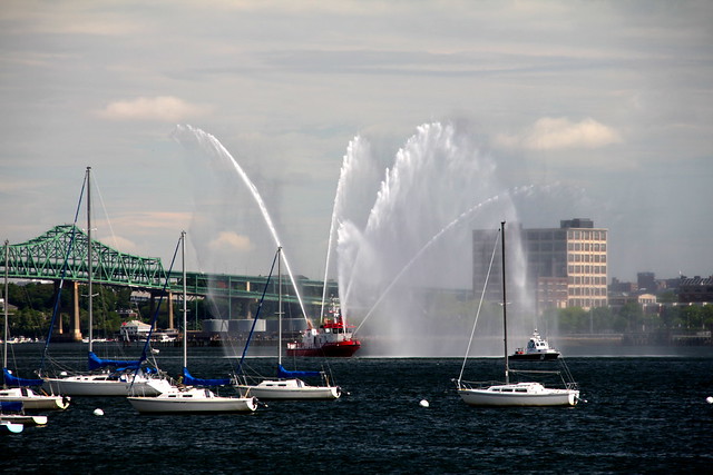 Fire Boat, Boston Harbor and Mystic Tobin Bridge