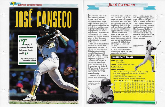 1989-91 Newfield Sports Pages - Champions and Record Holders - Canseco, Jose (stats though 1990)