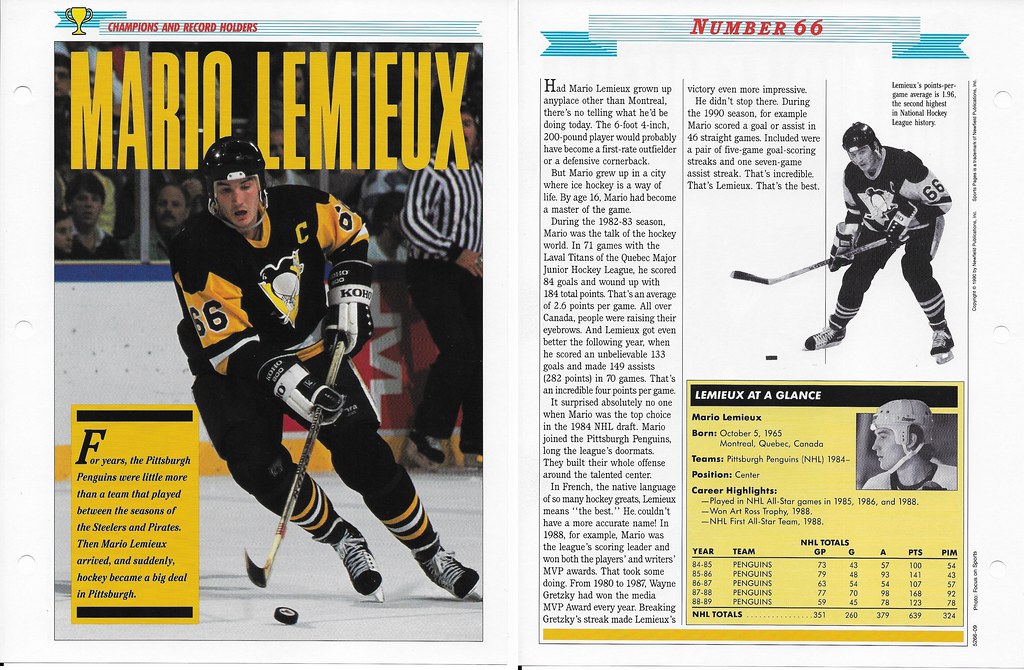 1989-91 Newfield Sports Pages - Champions and Record Holders - Lemieux, Mario (stats through 1988-89)