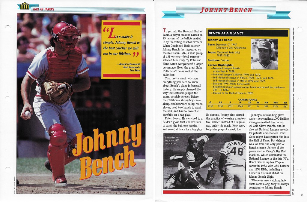 1993 Newfield Sports Pages - Great Moments in Sports - Bench, Johnny