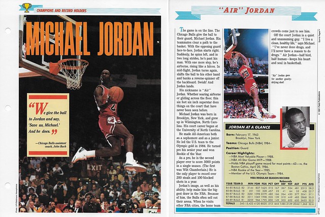 1989-91 Newfield Sports Pages - Champions and Record Holders - Jordan, Michael -88-89 stats SPT-03 yellow trophy