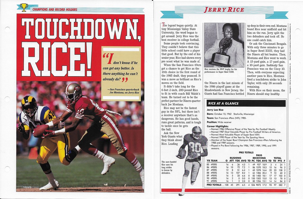 1989-91 Newfield Sports Pages - Champions and Record Holders - Rice, Jerry
