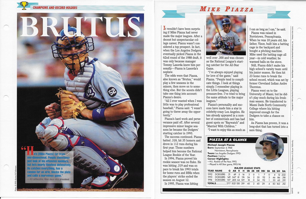 1995 Newfield Sports Pages - Champions and Record Holders - Piazza, Mike