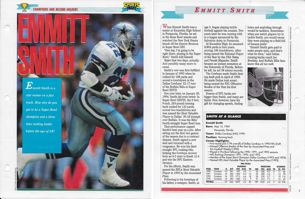 1994 Newfield Sports Pages - Champions and Record Holders - Smith, Emmitt SAMPLE