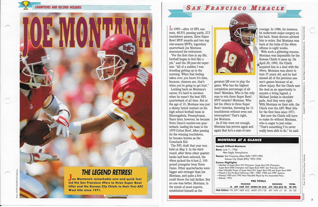 1996 Newfield Sports Pages - Champions and Record Holders - Montana, Joe