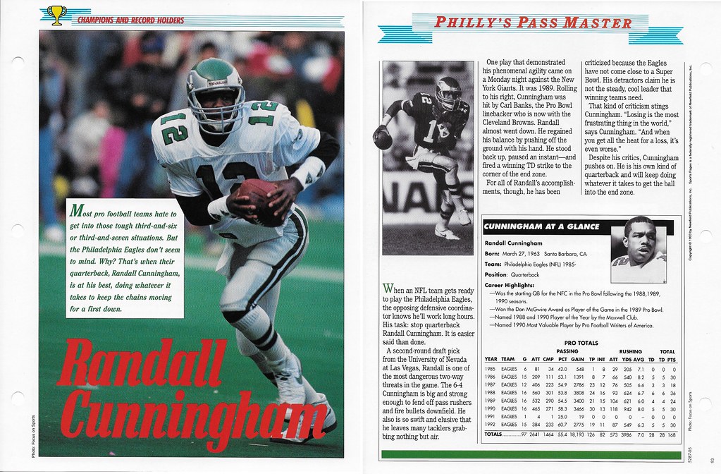 1993 Newfield Sports Pages - Champions and Record Holders - Cunningham, Randall