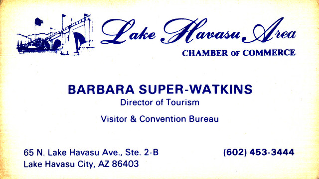 IMG_0006 MGS Memorabilia Letters and Writings: Barbara Super-Watkins Director of Tourism Lake Havasu City Area. Charming lady I met on a TWA Flight to Phoenix Arizona from St Louis