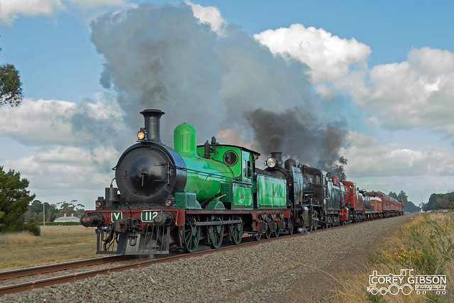 Steamrail triple header steam train from Geelong to Ballarat with Y112, K153 & K190.