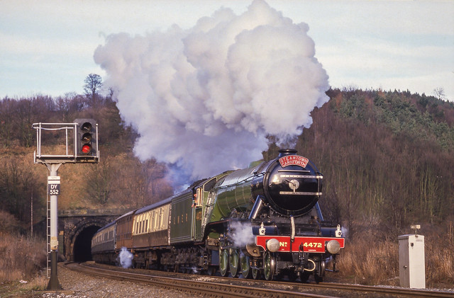 4472 'Flying Scotsman' Leaves Milford Tunnel. 27/12/1985.