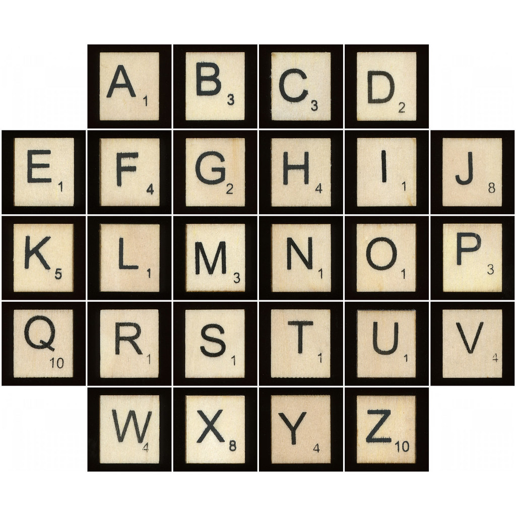 wooden faux Scrabble alphabet