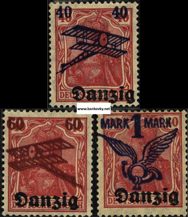Známky Gdansk 1920 Pretlač letecká pošta