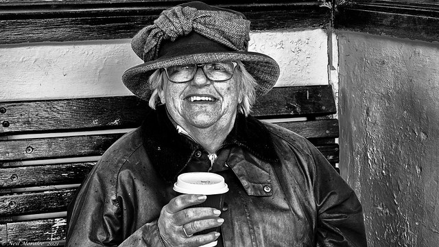 People you meet when out for a walk (54), Coffee in the rain.