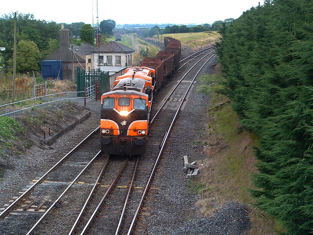 185 & 169 on Waterford-West of Ireland timber train at Cherryville jcn 25-Jul-05