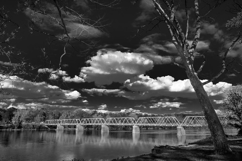 bridge river monochrome blackandwhite delawareriver washingtons crossing park deadtree fujifilm xt3 ultrawideangle sky clouds landscape
